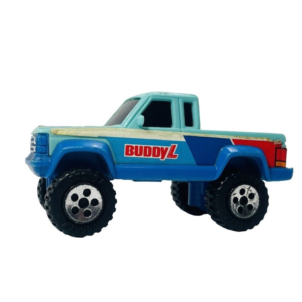 Buddy L 1989 Red White Blur Vintage Pickup Truck Toy Chunky Tired 4.25 Inch